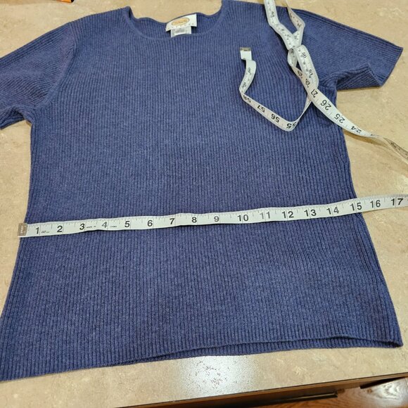 NWT‎ Women's Talbots Petites Ribbed Short Sleeve Sweater Blue Size M - Picture 4 of 6